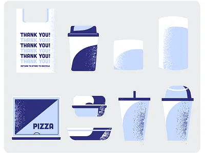 Symbol Set (Restaurant Supply) brand art pizza box plastic bag restaurant restaurant supply retro symbol texture to go bag ui icons