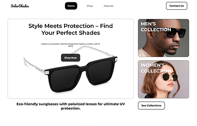 Solar Shades Ecommerce landing page collection design ecommerce figma interface landing page landing page design sunglasses ui uiux ux webdesign website