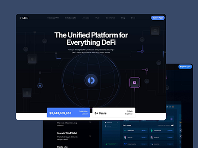 FIESTA - Unified DeFi Platform animation auction platform landing page blockchain dark theme data visualization defi design illustration interface design smooth ui user experience user interface ux uxui uxui design web design web ui web ux web3