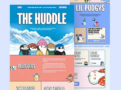 Penguins of Antarctica: NFT Marketplace blockchain collectibles content creation design engaging illustration landing page merchandise nft community nfts opensea penguin animation playful ui user experience user interface uxui design visually appealing web 3 web design