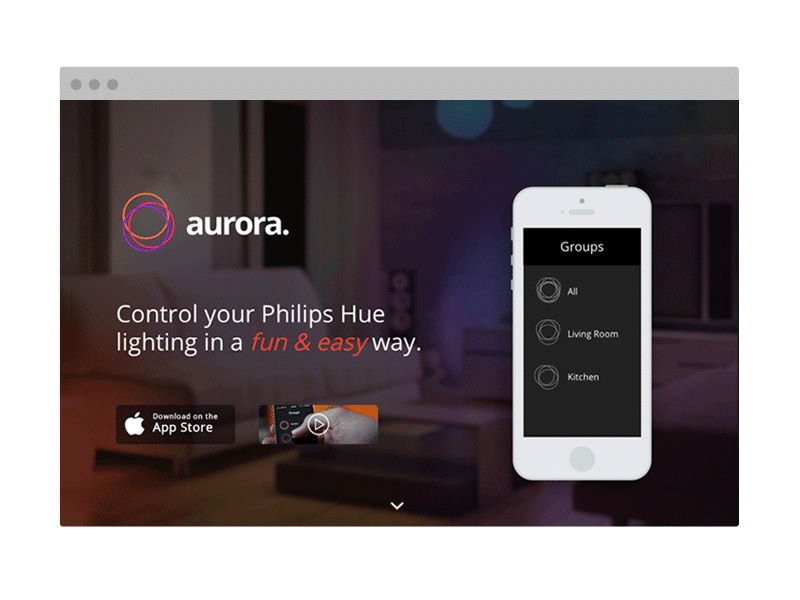 Aurora site animations app colorful responsive scroll scrolling single page single page site website