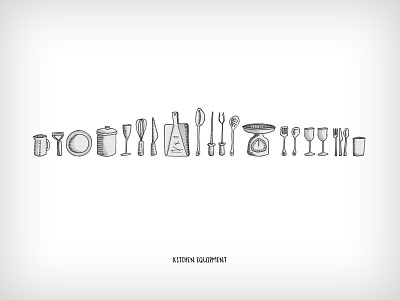 Kitchen Equipment bowl cookery book cutlery dish drawing food fork illustration knife plate sketch utensils