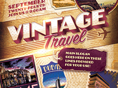 Vintage Travel Decals Poster Template paris plane postcard retro roadmap suitcase travel travel poster vintage vintage decal vintage decal poster world