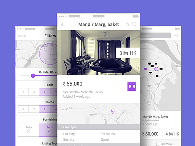 Wireframes blue city design housing list profile real estate