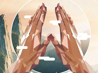 Hands clouds hands illustration mountain pray