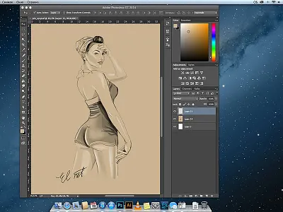 Pin up in sepia 2d character design girl illustration pin up sepia stylization