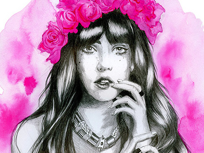 Fuchsia fashion fashion illustration flower crown model painting watercolor