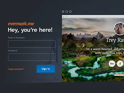 New Landing Page Design for branding evermark evermark.me input form landing page log in form personal branding personal website sign in sign up slider your homepage