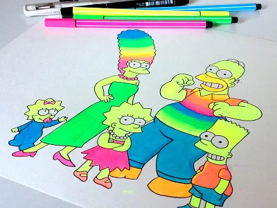 Coloring done! Simpsons fan art :) art colors fan art illustration luna portnoi paint process rainbow simpsons wip