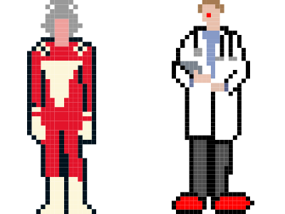 Patch and Mork 8 bit pixel retro robin williams