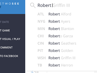Player Search auto clean complete dark football nfl player results search ui ux white