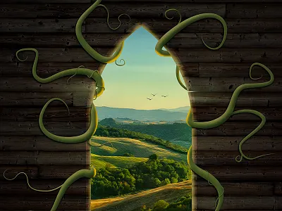 The Window digital art landscape photo manipulation photoshop vines window