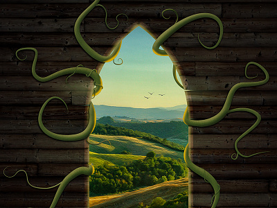 The Window digital art landscape photo manipulation photoshop vines window