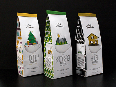 Café Vienna Coffee Packaging beans breakfast coffee cup holiday house illustration packaging pattern