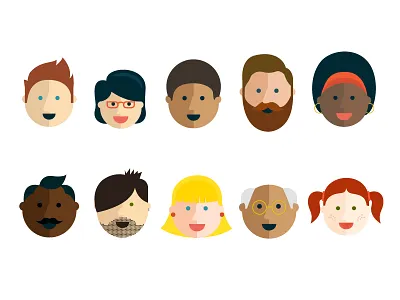 Faces diverse faces flat fun human illustration people simple vector