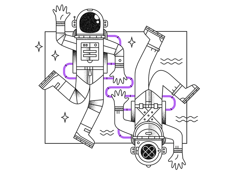 Beyond Frontiers astronaut diver explore icon sea space vector