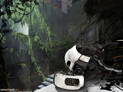 GLaDOS's Blood aperture black blood fiction grass green portal ruins sci fi science steam white