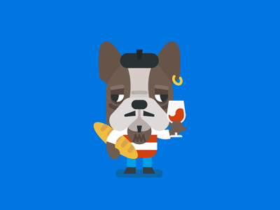 French bulldog baguette bulldog dog flat french frenchman illustration simple stolz wine