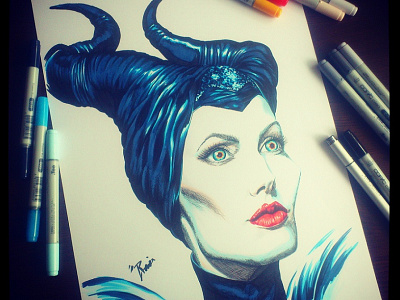 Maleficent angelina jolie challenge copicmarkers drawing evil illustration maleficent portrait