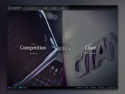 Dribbble black cars dark interactive slider split screen van website