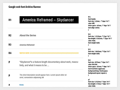 World Channel 04 style guide type hierarchy