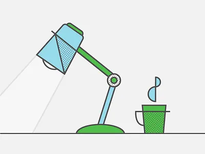 Desk coffee desk halftone illustration lamp office tea