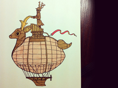 Deer Dirigible airship animal deer illustration steampunk