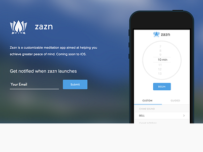 Zazn Meditation App Landing Page blue ios logo lotus lotus flower meditation zazen zazn zen