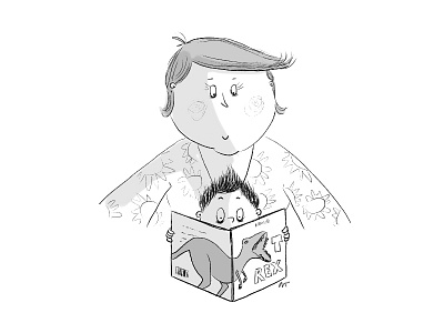 T-Rex black boy digital dinosaur grey illustration lady library pencil t rex