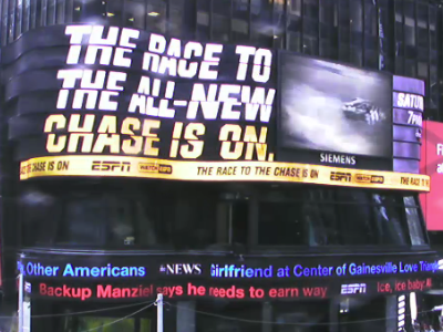 NASCAR SuperSign abc advertising espn motion nascar new nyc sign square super times