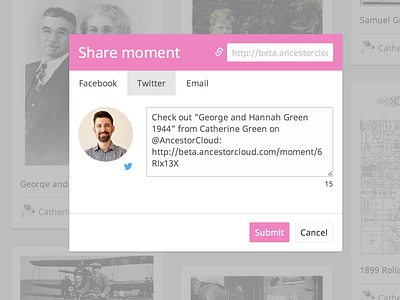 AncestorCloud Share Modal app design flat social tabs ui user interface ux web web app