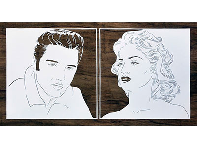 Madonna and Elvis beauty elvis illustration king madonna paper papercut papercutting portrait queen woman wood