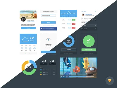 Dark and Light Ui Kit drag and drop free freebie graph movie player sketch file stats tabs ui kit upload user weather