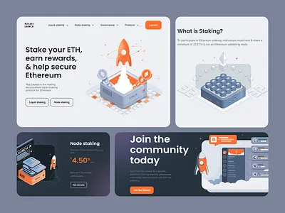 Rocket Launch Crpyto Landing Page accessible website design blockchain crypto defi engaging informative interface design landing page modern design reward earning staking ui design user friendly ux ux design uxui uxui design visually appealing web design website
