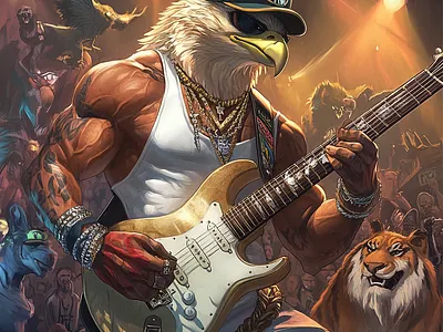 Falcon Playing guitar (Ai Generated) aigenerated animals concert falcon guitar muscularanimals music