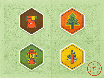 Barcamp Omaha 2014 Badges badges barcamp bucket illustration knife lantern map omaha paper stamp texture tree