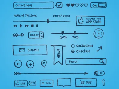 Jolly UI elements app design hand drawn handdrawn icons interface logo sketch ui ui elements ui kit web design wireframe