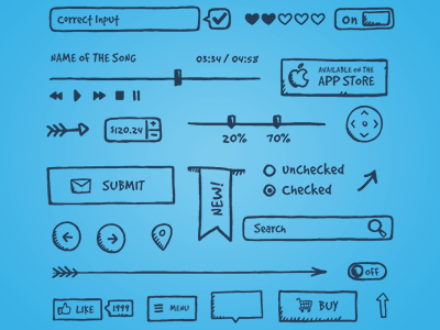 Jolly UI elements app design hand drawn handdrawn icons interface logo sketch ui ui elements ui kit web design wireframe