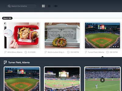 Media - Timeline View clean flat foursquare grid icons images matte rollout search slideshow timeline webapp