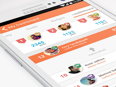 Leaderboard page apps gamification mobile orange ui