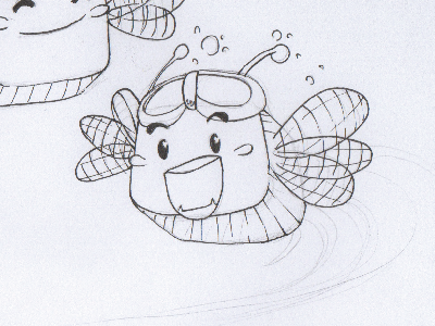 Mascot process #01 bee blue mascot sketch wings yellow zoop