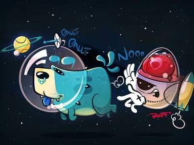 Astro Nooo bkopf dog fart illustration space