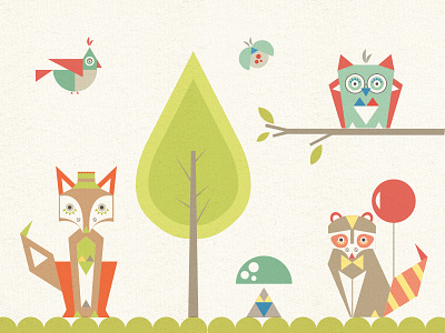 Woodland bird fox illustration kiddies ladybug owl woodland