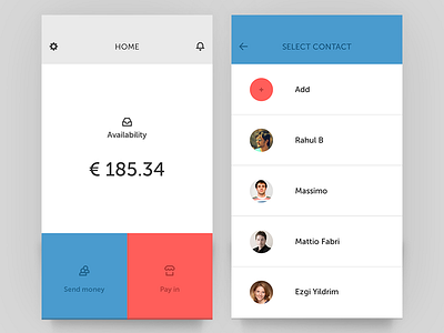 Wallet and Contact Screen clean app ios money transfer motion graphics rahul rebound simple ui user interaction ux wallet