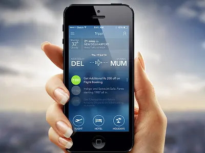 Trippi blue flight holidays hotel iphone travel ui ux