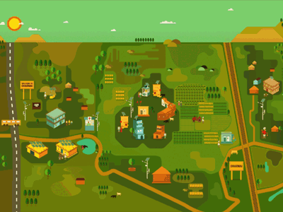 Dharnai Animation clean energy farming gif hut illustration india isometric map solar energy sun village