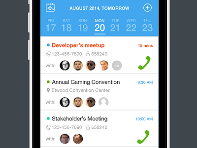 Agenda & Calls agenda app calender call conference calls date ios iphone list social ui ux