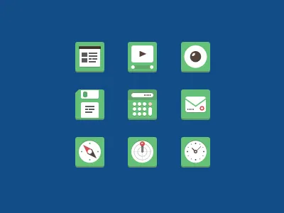 Icons Set audio calculator clock flat icon mail map pin safari simple slide video