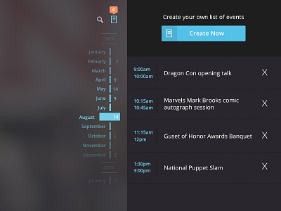 Create your own event list feature with Spoton.it button calendar create event icon icons list schedule search time ui ux