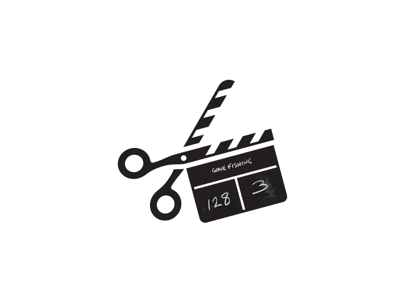 Scissors movie clapperboard cut design film icon logo mark movie poster scissors unused video